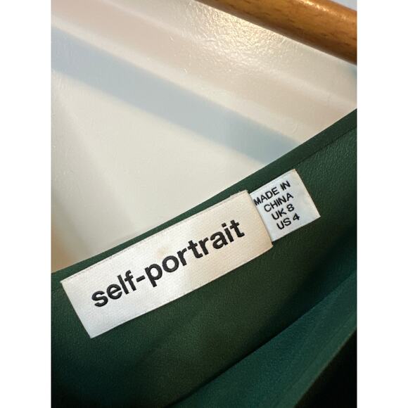 Self-Portrait Green Black Leopard Print Pleated Chiffon Maxi Dress Sz 4 Evening - Picture 5 of 9